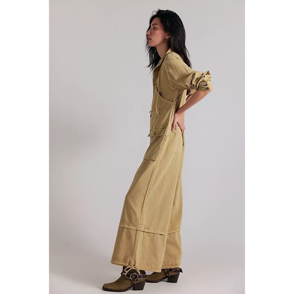 Free People We The Free High-Line One-Piece Jumpsuit Twill Dress Cotton M 287557 - Picture 3 of 10
